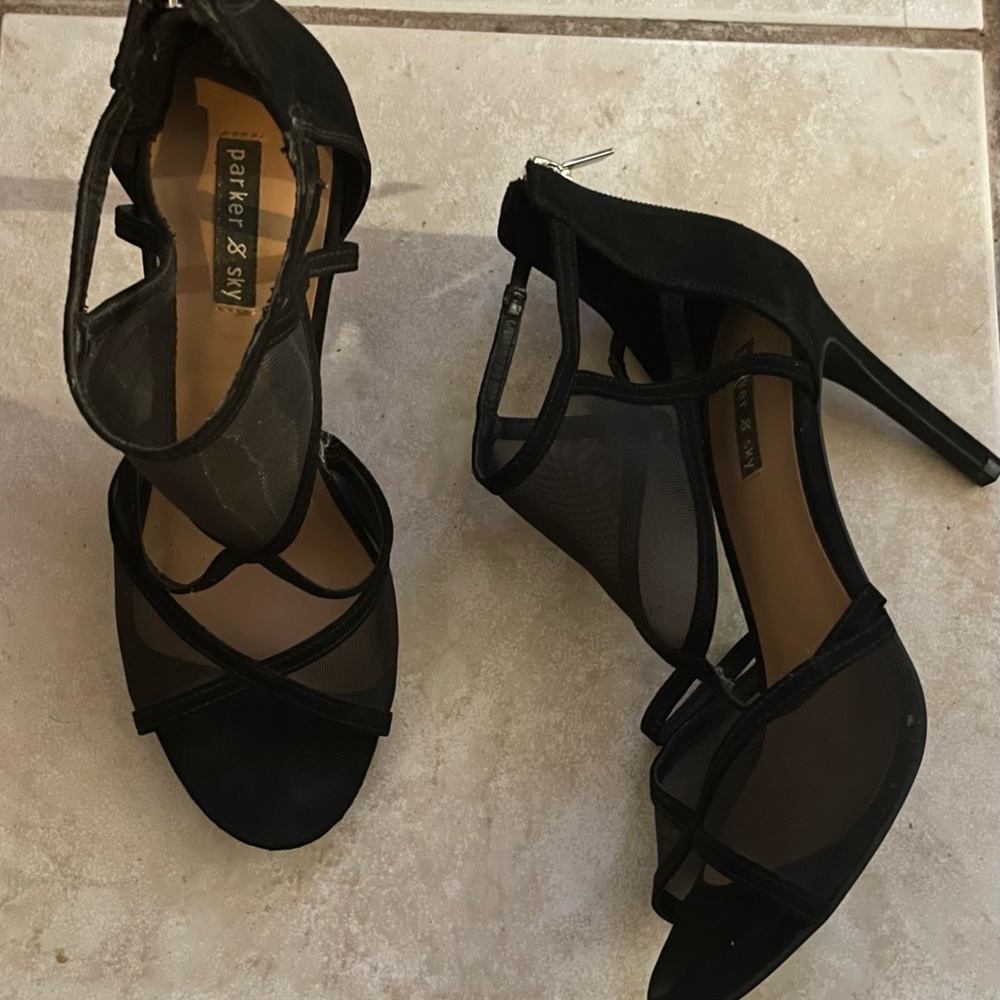 Parker Black Stiletto Heels with Strappy Design